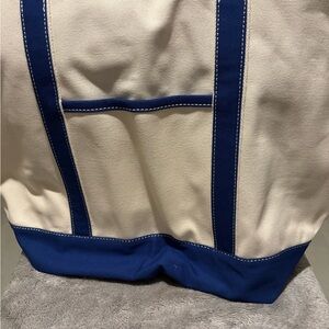 Lands End zip top tote Blue and White Canvas Tote Bag